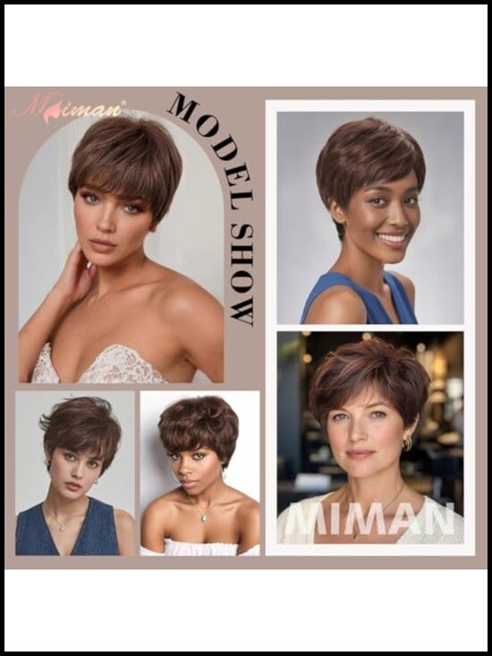 Pixie Cut Wig for Women Human Hair with Bangs Short Layered Hairpiece